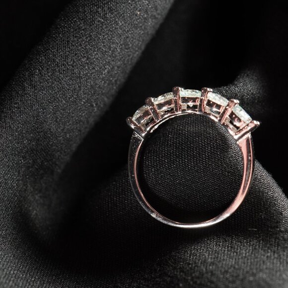 Rhodium Plated Sterling Silver Ring with 5 Light Blue Moissanite Stones - Picture 5 of 16